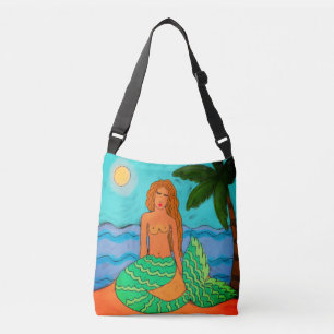 Mermaid and Palm Tree Abstract Art Crossbody Bag