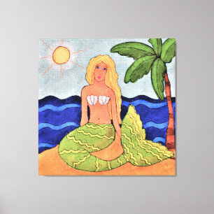 Mermaid and Palm Tree Abstract Digital Painting Canvas Print