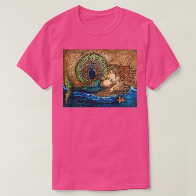 Mermaid and Peacock Fantasy T-Shirt (Design Front)