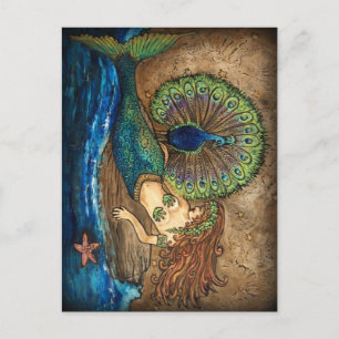 Mermaid and Peacock Postcard