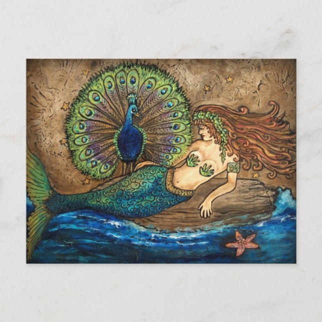 Mermaid and Peacock Postcard (Front)