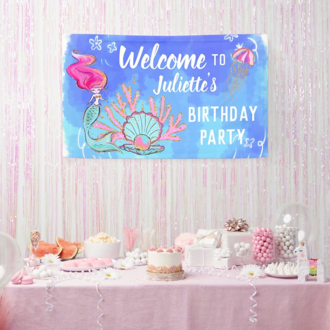 Mermaid And Pearl Clam Birthday  Banner (Party)