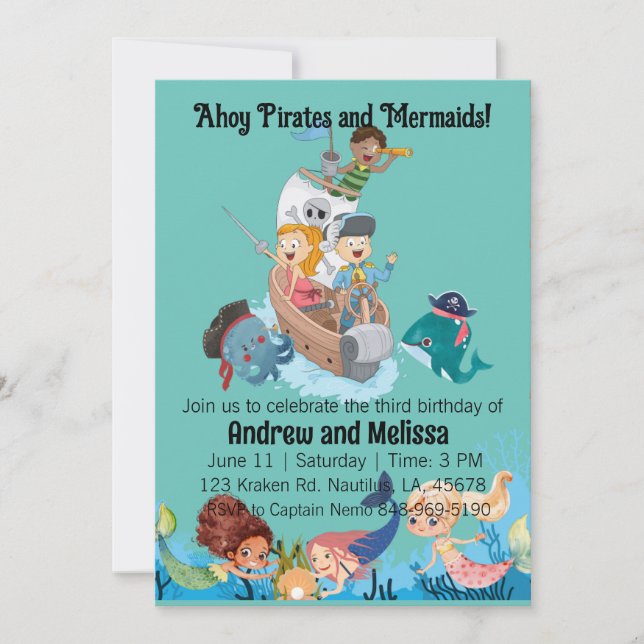 Mermaid and Pirate Birthday Invitation (Front)