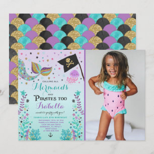 Mermaid And Pirate Birthday Invitation