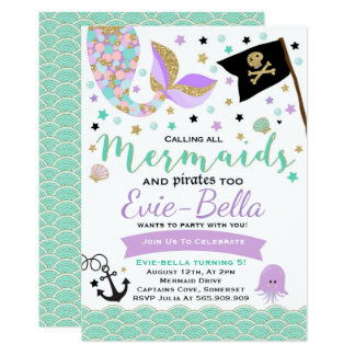 birthday invitation mermaid party & And  Announcements Zazzle.co.uk Pirate Mermaid Invitations