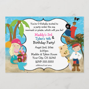 Mermaid and Pirate Birthday Party Invitations