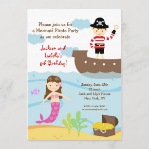 Mermaid and Pirate Birthday Party Invitations