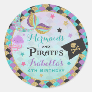 Mermaid And Pirate Party Favour Tag Sticker Seal