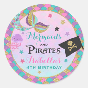 Mermaid And Pirate Party Favour Tag Sticker Seal