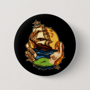 Mermaid and Pirate Ship 6 Cm Round Badge