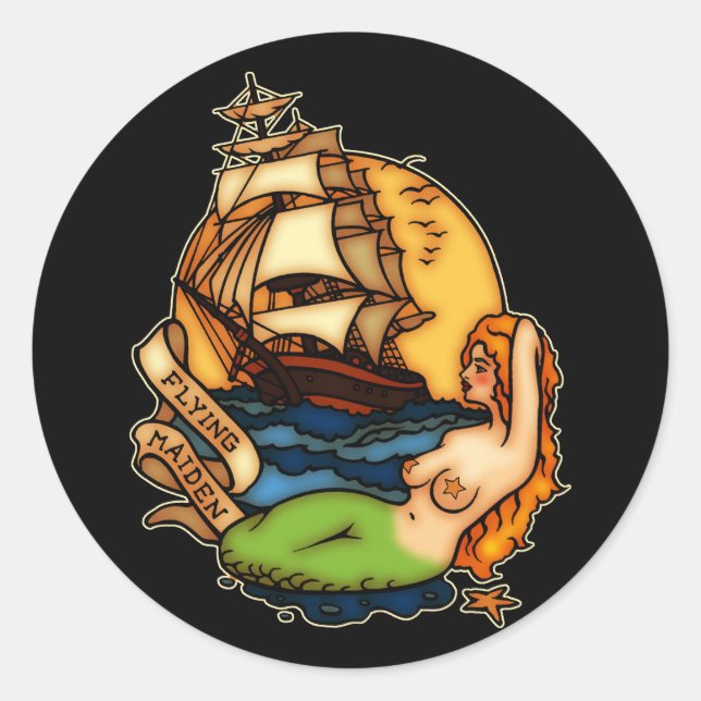 Mermaid and Pirate Ship Classic Round Sticker (Front)