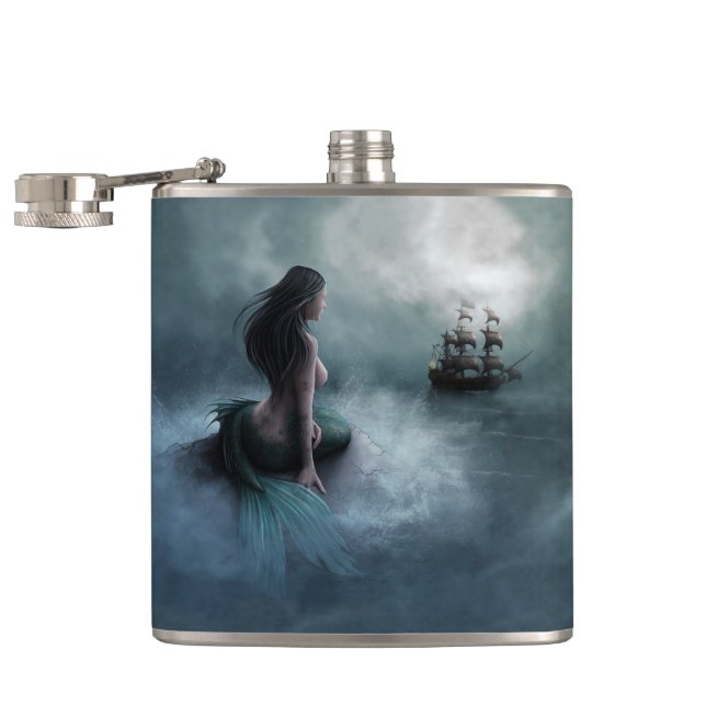 Mermaid and Pirate Ship Hip Flask (Opened)