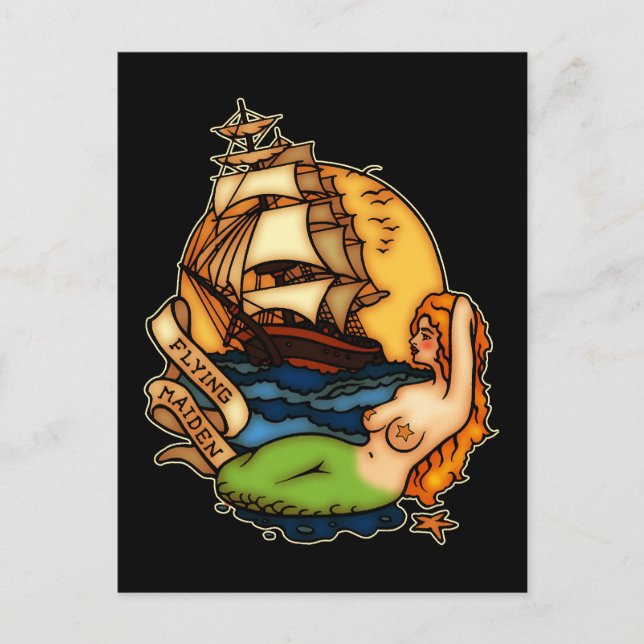 Mermaid and Pirate Ship Postcard (Front)