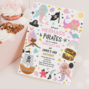 Mermaid And Pirate Sibling Joint Birthday Party Invitation