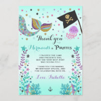 Mermaid And Pirate Thank You Card