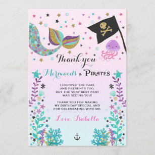 Mermaid And Pirate Thank You Card