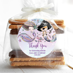 Mermaid and Pirate Under the Sea Birthday Favor  Classic Round Sticker