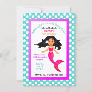 Mermaid and Polka Dot Party Invitation