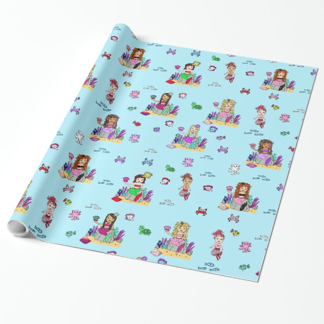 Mermaid and Sea Creatures Girl's Gift Wrap (Unrolled)