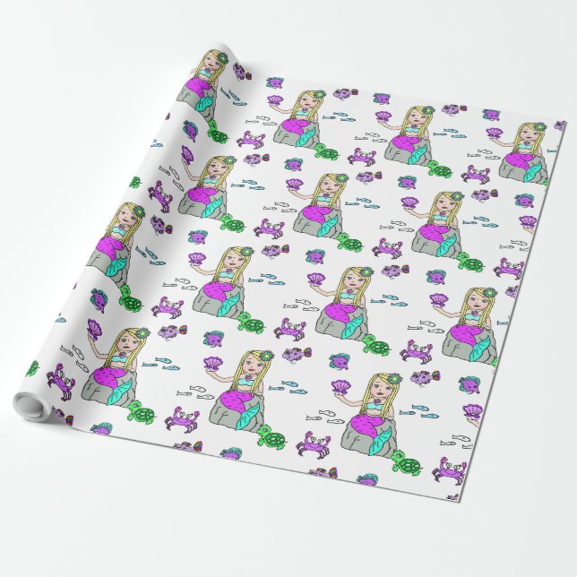 Mermaid and Sea Creatures Girl's Gift Wrap (Unrolled)