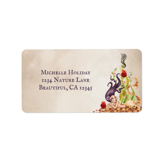 Mermaid and Sea Life Beach Christmas Address Label (Front)