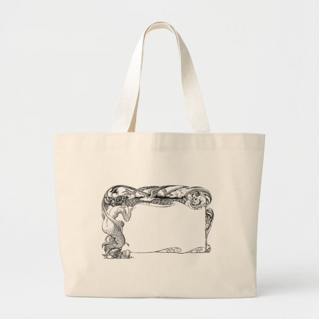 Mermaid and Seagulls Large Tote Bag (Front)