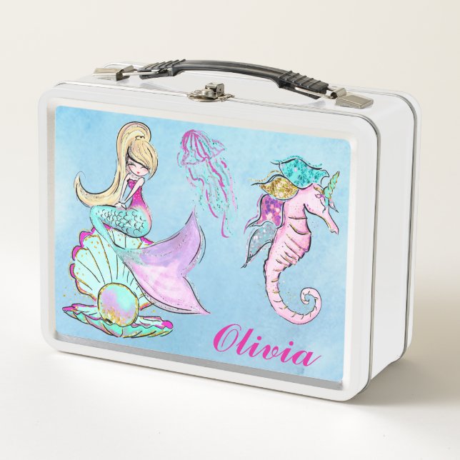 Mermaid And Seahorse  Metal Lunch Box (Front)
