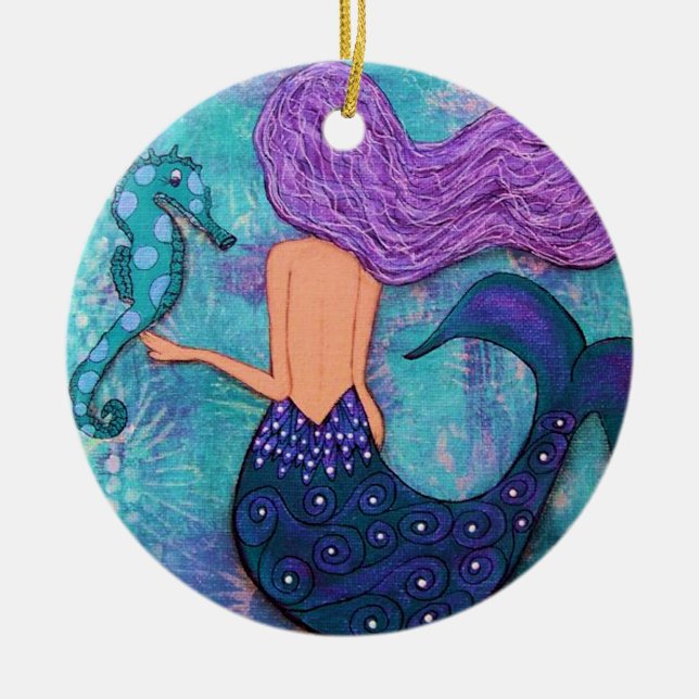 Mermaid and Seahorse Ornament (Front)