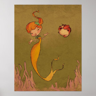 Mermaid and Seahorse Poster