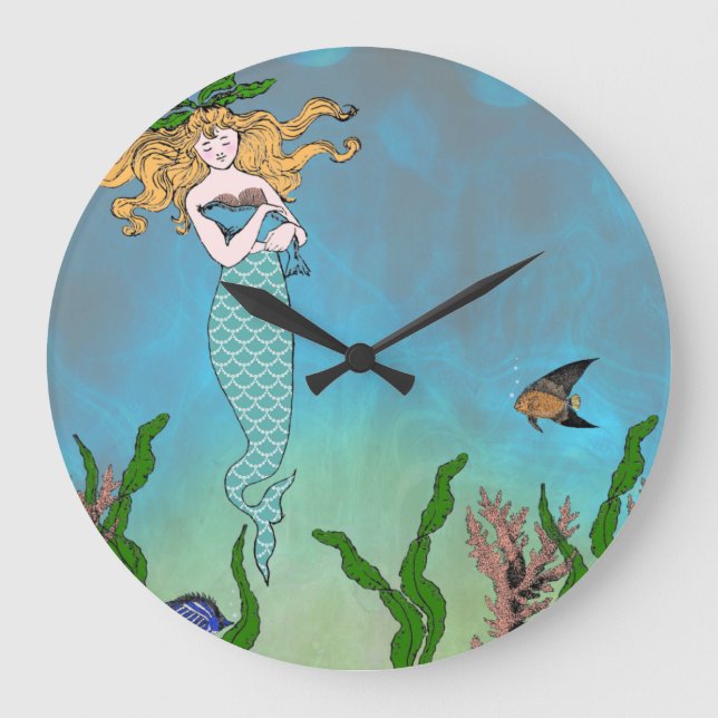 Mermaid and seal large clock (Front)