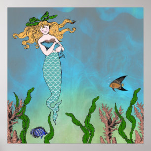 Mermaid and seal poster