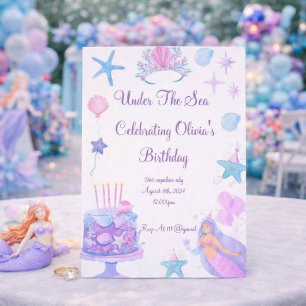 Mermaid and seashells girl Birthday Invitation