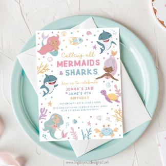 Mermaid and Shark Birthday Invitation