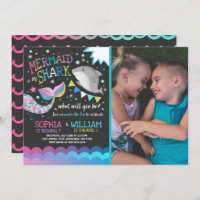 Mermaid And Shark Birthday Invitation Pool Party