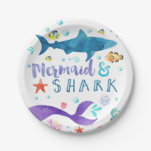 Mermaid and Shark birthday party paper plate