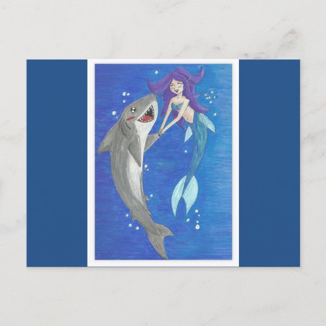 Mermaid and Shark Friends Postcard (Front)