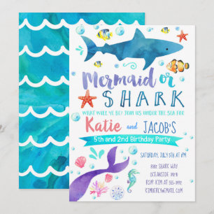 Mermaid and Shark Invitation Birthday Party Sea