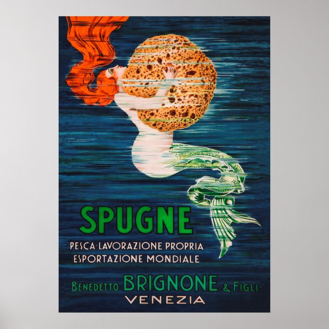 Mermaid and Sponge Vintage Advertisement Poster (Front)