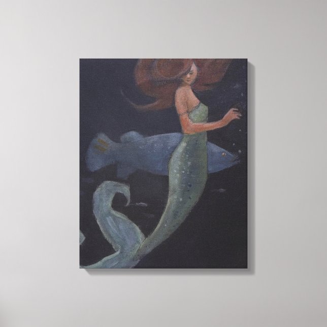 Mermaid and the Blue Fish Canvas Print (Front)