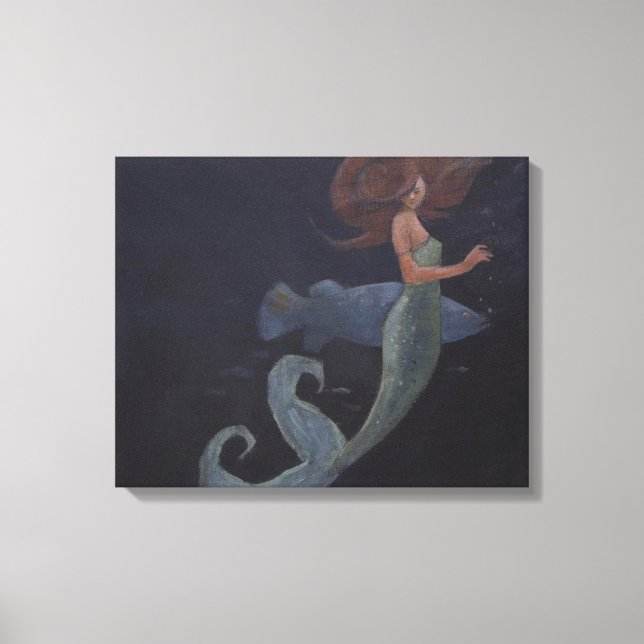 Mermaid and the Blue Fish Canvas Print (Front)