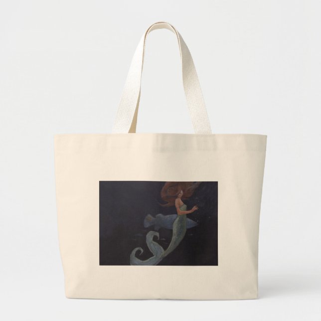 Mermaid and the Blue Fish Large Tote Bag (Front)