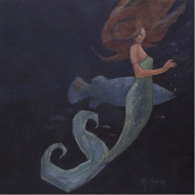 Mermaid and the Blue Fish Standing Photo Sculpture (Front)