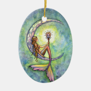Mermaid and the Moon Fantasy Art Remembrance Ceramic Tree Decoration