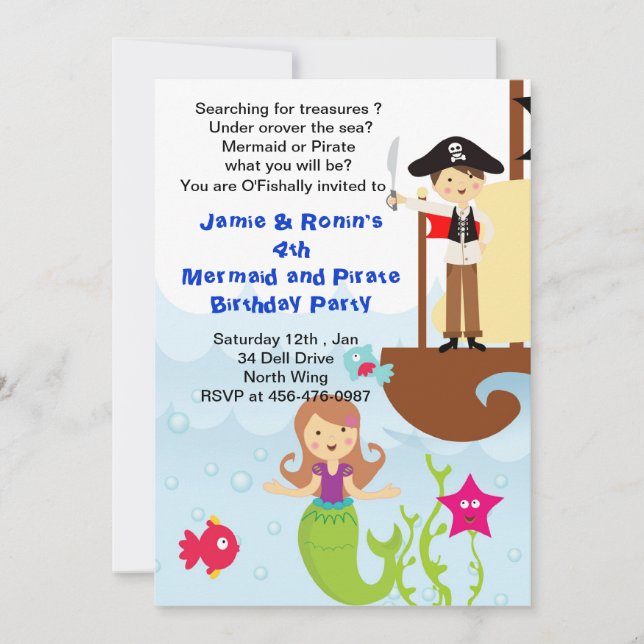 Mermaid and the Pirate Brithday Invitation (Front)