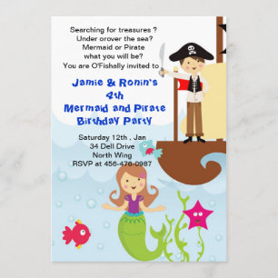 Mermaid and the Pirate Brithday Invitation