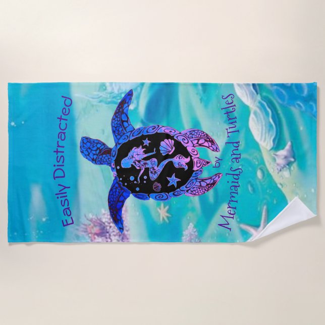 Mermaid and Turtle Beach Towel (Front)