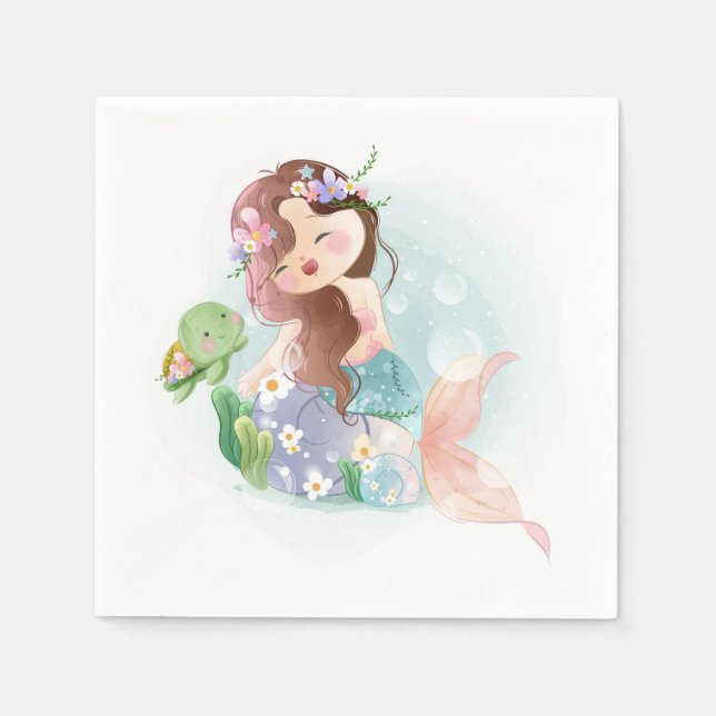 Mermaid and Turtle  Napkin (Front)