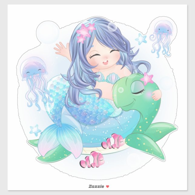 Mermaid and Turtle Sticker (Sheet)