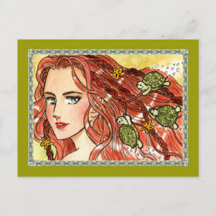 Mermaid and turtles postcard