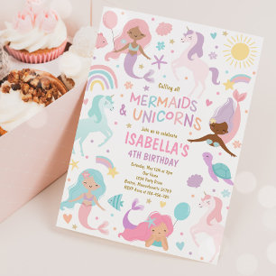 Mermaid And Unicorn Magical Birthday Party Invitation